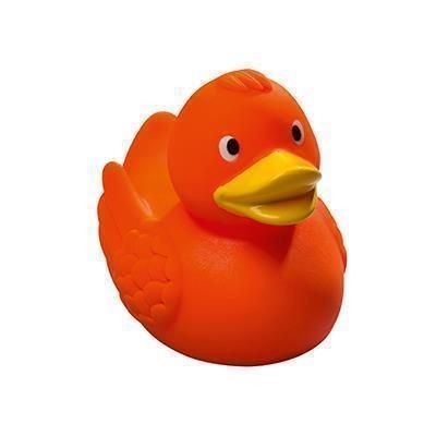 Branded Promotional SQUEAKY RUBBER DUCK in Orange Duck Plastic From Concept Incentives.
