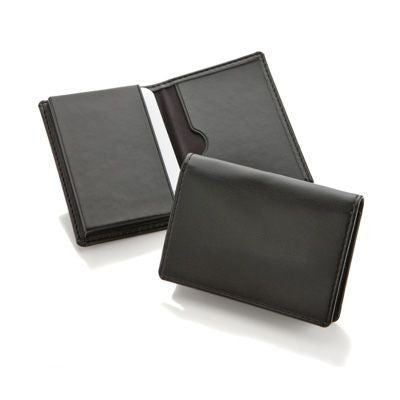 Branded Promotional ECONOMY BUSINESS CARD DISPENSER in Black Belluno PU Leather Business Card Holder From Concept Incentives.