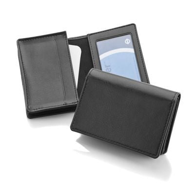 Branded Promotional DELUXE BUSINESS CARD DISPENSER in Black Belluno PU Leather Business Card Holder From Concept Incentives.