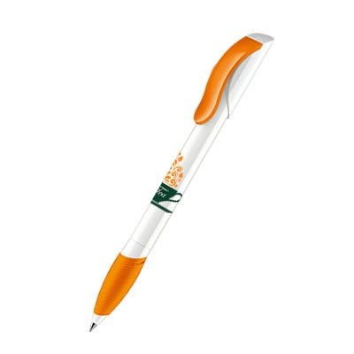 Branded Promotional SENATOR HATTRIX POLISHED BASIC PLASTIC BALL PEN with Soft Grip in Orange Pen From Concept Incentives.