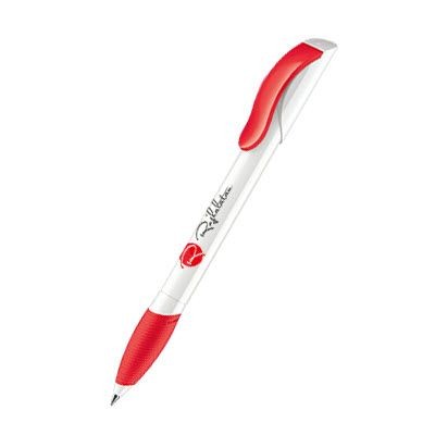 Branded Promotional SENATOR HATTRIX POLISHED BASIC PLASTIC BALL PEN with Soft Grip in Strawberry Red Pen From Concept Incentives.