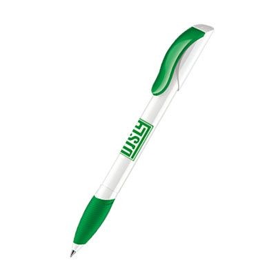 Branded Promotional SENATOR HATTRIX POLISHED BASIC PLASTIC BALL PEN with Soft Grip in Vivid Green Pen From Concept Incentives.