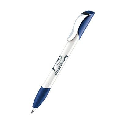 Branded Promotional SENATOR HATTRIX POLISHED BASIC PLASTIC BALL PEN with Soft Grip & Metal Clip in Dark Blue Pen From Concept Incentives.