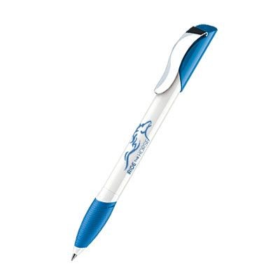 Branded Promotional SENATOR HATTRIX POLISHED BASIC PLASTIC BALL PEN with Soft Grip & Metal Clip in Full Blue Pen From Concept Incentives.