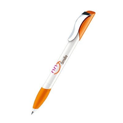 Branded Promotional SENATOR HATTRIX POLISHED BASIC PLASTIC BALL PEN with Soft Grip & Metal Clip in Orange Pen From Concept Incentives.