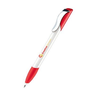 Branded Promotional SENATOR HATTRIX POLISHED BASIC PLASTIC BALL PEN with Soft Grip & Metal Clip in Strawberry Red Pen From Concept Incentives.