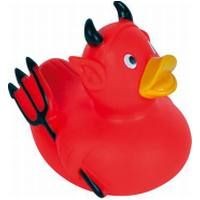 Branded Promotional DEVIL RUBBER DUCK SMALL in Red & Black Duck Plastic From Concept Incentives.
