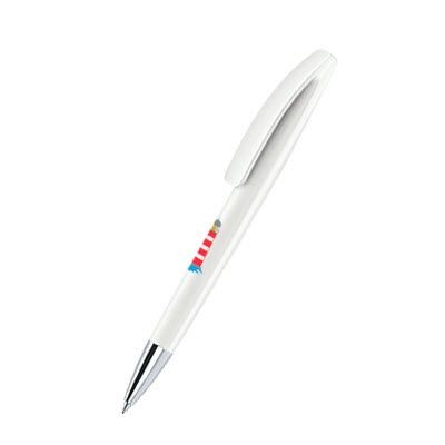 Branded Promotional SENATOR BRIDGE POLISHED PLASTIC BALL PEN with Metal Tip in White Pen From Concept Incentives.