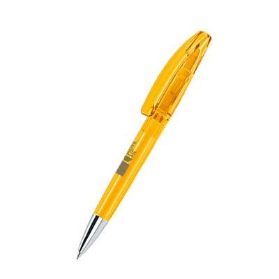 Branded Promotional SENATOR BRIDGE CLEAR TRANSPARENT PLASTIC BALL PEN with Metal Tip in Honey Yellow Pen From Concept Incentives.