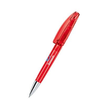 Branded Promotional SENATOR BRIDGE CLEAR TRANSPARENT PLASTIC BALL PEN with Metal Tip in Strawberry Red Pen From Concept Incentives.