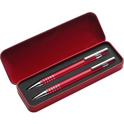 Branded Promotional LACQUERED BALL PEN & MECHANICAL PROPELLING PENCIL SET in Red Pen Set From Concept Incentives.