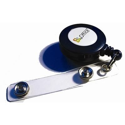 Branded Promotional 32MM ROUND PLASTIC SKI-PASS HOLDER with Belt Clip Pull Reel Pass Holder From Concept Incentives.