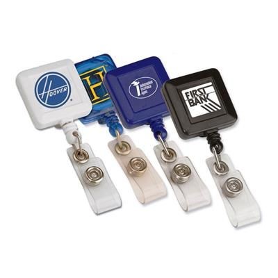 Branded Promotional 32MM SQUARE PLASTIC SKI-PASS HOLDER with Belt Clip Pull Reel Pass Holder From Concept Incentives.