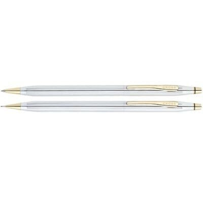 Branded Promotional CROSS CENTURY CLASSIC MEDALIST BALL PEN & PENCIL SET in Polished Silver Chrome with 23 Carat Gold Pen Set From Concept Incentives.