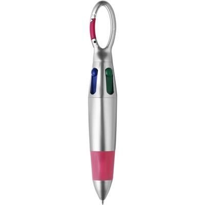 Branded Promotional 4 COLOUR BALL PEN in Silver & Pink Pen From Concept Incentives.