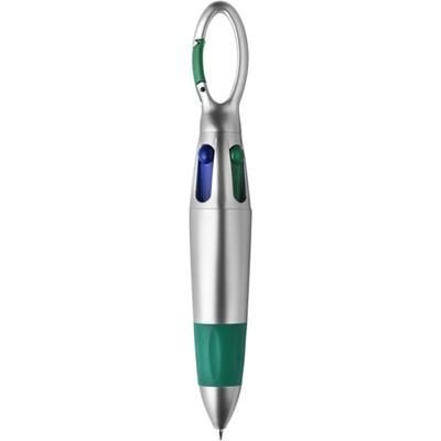 Branded Promotional 4 COLOUR BALL PEN in Silver & Pale Green Pen From Concept Incentives.