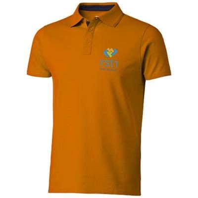 Branded Promotional HACKER SHORT SLEEVE POLO in Orange-navy Polo Shirt From Concept Incentives.