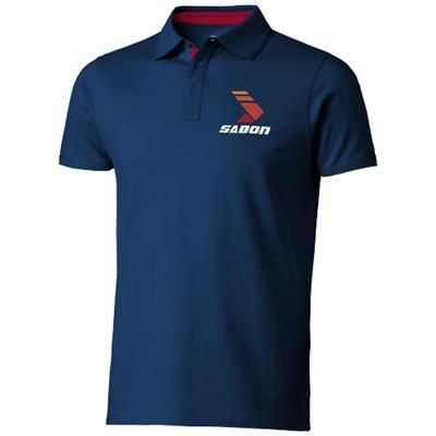 Branded Promotional HACKER SHORT SLEEVE POLO in Navy-red Polo Shirt From Concept Incentives.