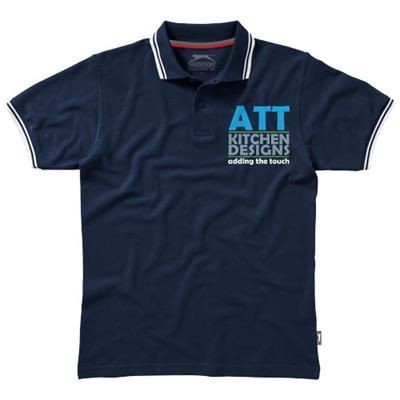 Branded Promotional DEUCE SHORT SLEEVE MENS POLO with Tipping in Navy Polo Shirt From Concept Incentives.