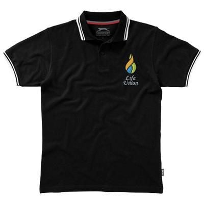 Branded Promotional DEUCE SHORT SLEEVE MENS POLO with Tipping in Black Solid Polo Shirt From Concept Incentives.