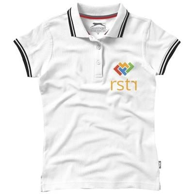 Branded Promotional DEUCE SHORT SLEEVE LADIES POLO with Tipping in White Solid Polo Shirt From Concept Incentives.