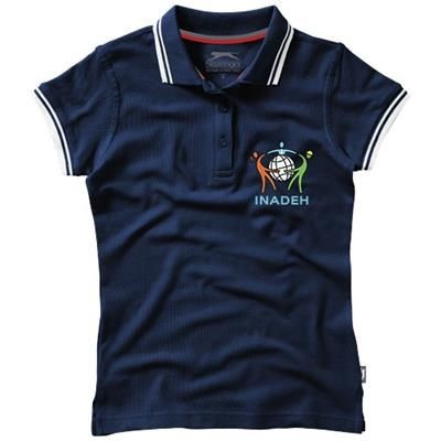 Branded Promotional DEUCE SHORT SLEEVE LADIES POLO with Tipping in Navy Polo Shirt From Concept Incentives.