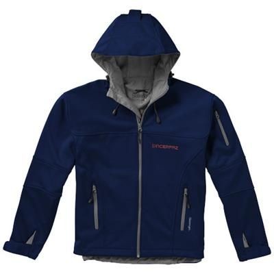 Branded Promotional MATCH SOFTSHELL JACKET in Navy Jacket From Concept Incentives.