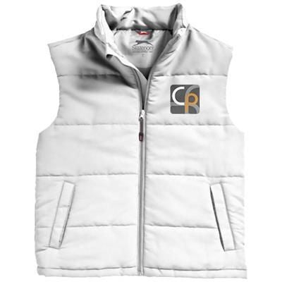 Branded Promotional GRAVEL BODYWARMER in White Solid Bodywarmer From Concept Incentives.