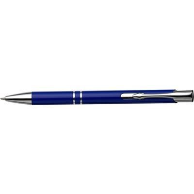 Branded Promotional ALUMINIUM METAL PUSH BUTTON BALL PEN in Cobalt Blue Pen From Concept Incentives.