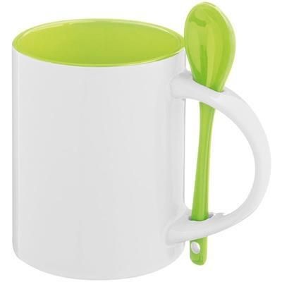 Branded Promotional SAVANNAH CERAMIC POTTERY CUP in Lime Mug From Concept Incentives.