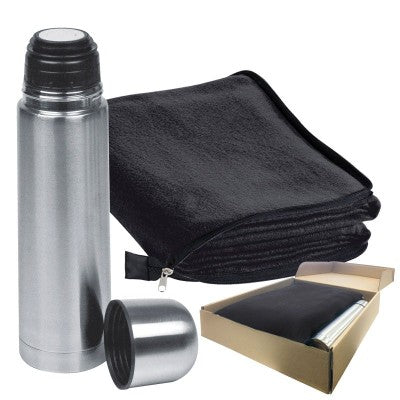 Branded Promotional LIVERPOOL SET FLEECE PICNIC BLANKET & THERMAL INSULATED THERMAL INSULATED FLASK SET in Black Blanket From Concept Incentives.