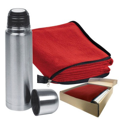 Branded Promotional LIVERPOOL SET FLEECE PICNIC BLANKET & THERMAL INSULATED THERMAL INSULATED FLASK SET in Blue Blanket From Concept Incentives.
