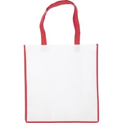 NON WOVEN SHOPPER TOTE BAG in White with Coloured Trim