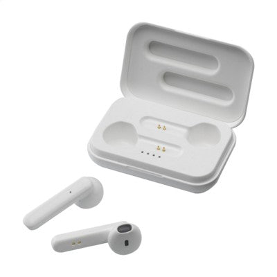 Branded Promotional SENSI TWS CORDLESS EARBUDS in Charger Case in White Earphones From Concept Incentives.