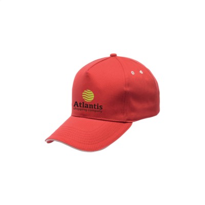 Branded Promotional REGATTA STANDOUT AMSTON 5 PANEL CAP in Red & White Baseball Cap From Concept Incentives.