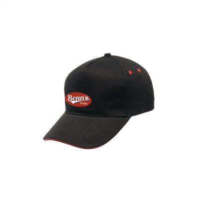 Branded Promotional REGATTA STANDOUT AMSTON 5 PANEL CAP in Black & Red Baseball Cap From Concept Incentives.