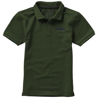 Branded Promotional CALGARY SHORT SLEEVE CHILDRENS POLO in Army Green Polo Shirt From Concept Incentives.