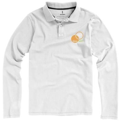 Branded Promotional OAKVILLE LONG SLEEVE MENS POLO in White Solid Polo Shirt From Concept Incentives.