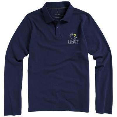 Branded Promotional OAKVILLE LONG SLEEVE MENS POLO in Navy Polo Shirt From Concept Incentives.