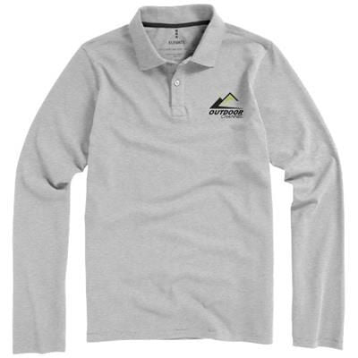 Branded Promotional OAKVILLE LONG SLEEVE MENS POLO in Grey Melange Polo Shirt From Concept Incentives.