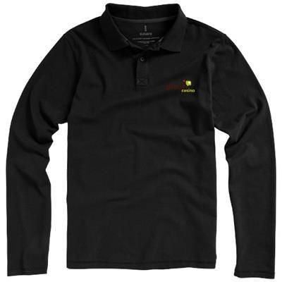 Branded Promotional OAKVILLE LONG SLEEVE MENS POLO in Black Solid Polo Shirt From Concept Incentives.