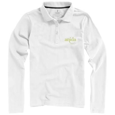 Branded Promotional OAKVILLE LONG SLEEVE LADIES POLO in White Solid Polo Shirt From Concept Incentives.