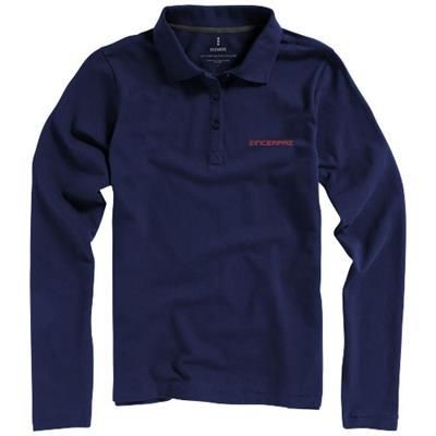 Branded Promotional OAKVILLE LONG SLEEVE LADIES POLO in Navy Polo Shirt From Concept Incentives.