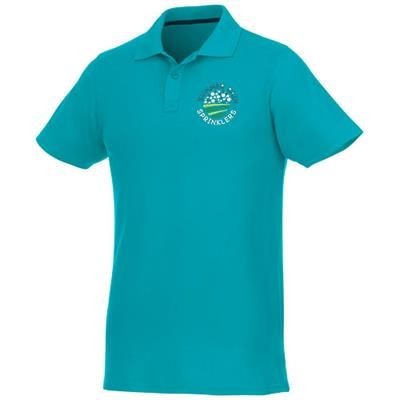 Branded Promotional HELIOS SHORT SLEEVE MENS POLO in Aqua Polo Shirt From Concept Incentives.