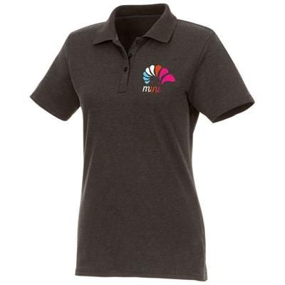 Branded Promotional HELIOS SHORT SLEEVE LADIES POLO in Heather Charcoal Polo Shirt From Concept Incentives.