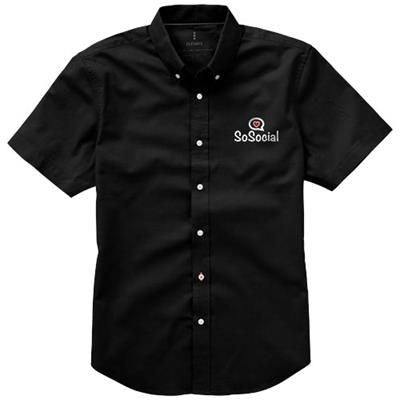 Branded Promotional MANITOBA SHORT SLEEVE SHIRT in Black Solid Shirt From Concept Incentives.