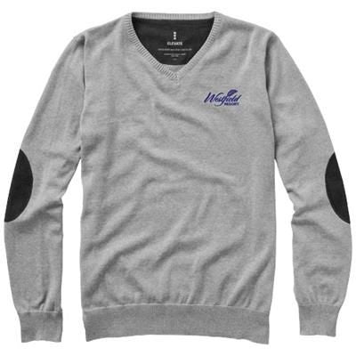 Branded Promotional SPRUCE V-NECK PULLOVER in Grey Melange Jumper From Concept Incentives.