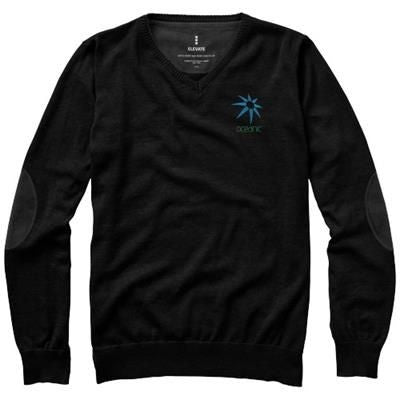 Branded Promotional SPRUCE V-NECK PULLOVER in Black Solid Jumper From Concept Incentives.