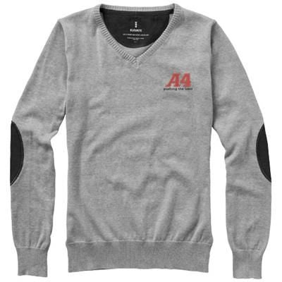 Branded Promotional SPRUCE LADIES V-NECK PULLOVER in Grey Melange Jumper From Concept Incentives.