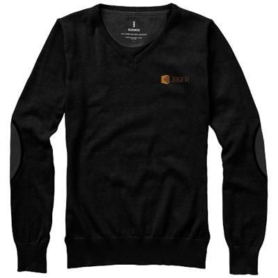 Branded Promotional SPRUCE LADIES V-NECK PULLOVER in Black Solid Jumper From Concept Incentives.